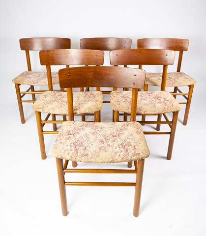 Set of six dining room chairs - Teak - Light Flowered Fabric - Danish Design - 
1960
