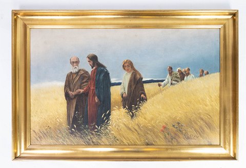 Oil painting with motif of Jesus Christ and with gilded frame, signed B. 
Jørgensen 1921.
5000m2 showroom.
