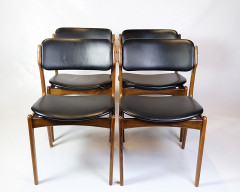 Set of Four Dining Chairs - Model OD 49 - Rosewood and Black Leather - Erik Buch 
- O.D Furniture - 1950s
Great condition
