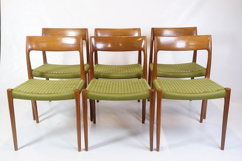 Set of 6 Dining Chairs - Model 77 - Teak & Green Paper Wicker - Niels O. Møller 
- 1960s
Great condition

