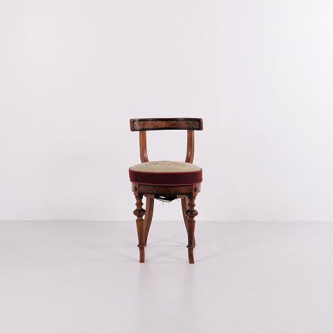 Petit Tabouret de Piano en Noyer Poli avec Marqueterie de 1880