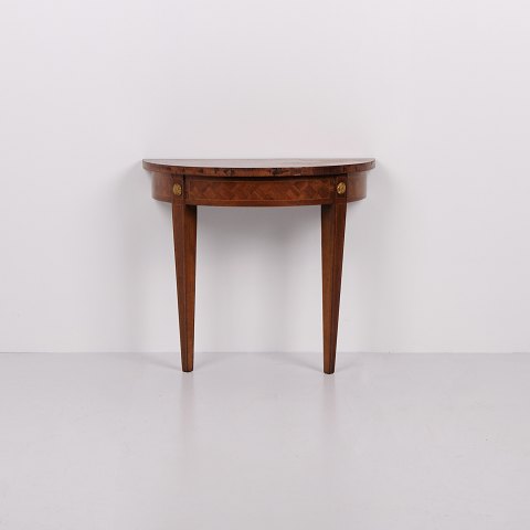 Console Ancienne en Bois Fruitier avec Marqueterie et Ornements Dorés des Années 1880
