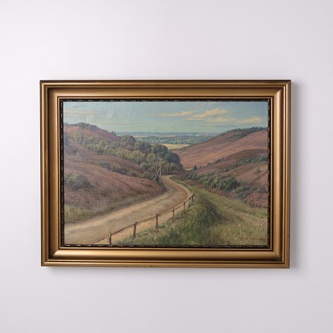 Peinture de Paysage sur Toile avec Cadre Doré Signée 1937