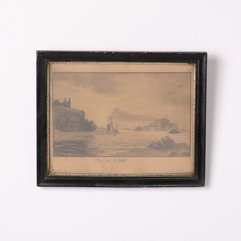 Dessin Représentant la Côte de Saint Malo dans un Cadre Noir