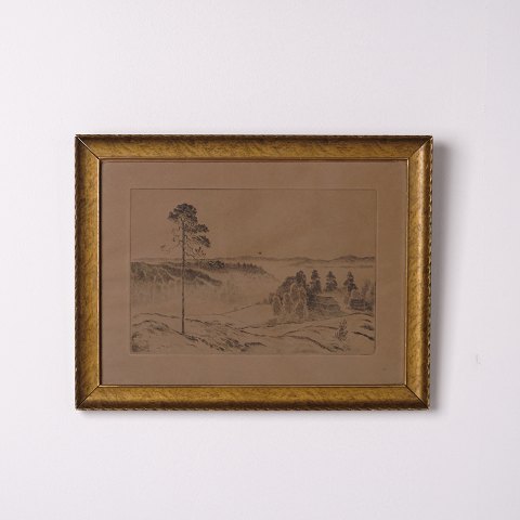 Estampe représentant un paysage des années 1930