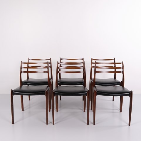 Suite de 6 Chaises de Salle à Manger Modèle 78 en Palissandre par N.O. Møller pour J.L. Møllers Møbelfabrik