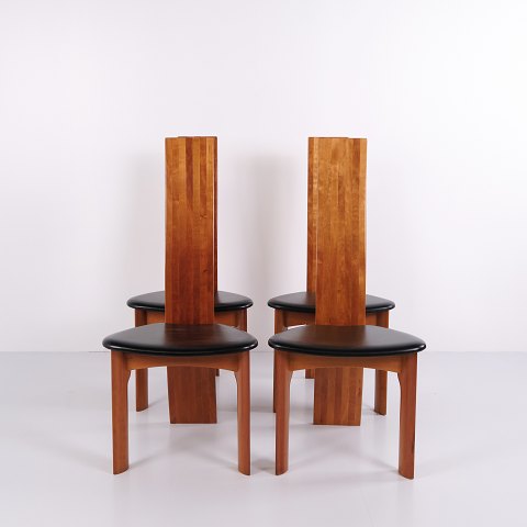Ensemble de quatre chaises de salle à manger Iris en cuir noir par Bob van den Berghe pour Tranekær Møbelfabrik, années 1980/90