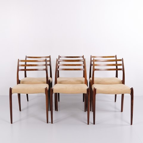 Suite De 6 Chaises De Salle À Manger - Modèle 78 - Palissandre & Alcantara Beige - N.O. Møller - J.L. Møllers Møbelfabrik