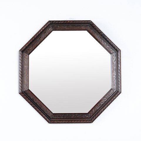 Miroir Octogonal en Bois Foncé Années 1890