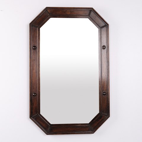Miroir Rectangulaire avec Cadre Sculpté en Bois Foncé des Années 1940