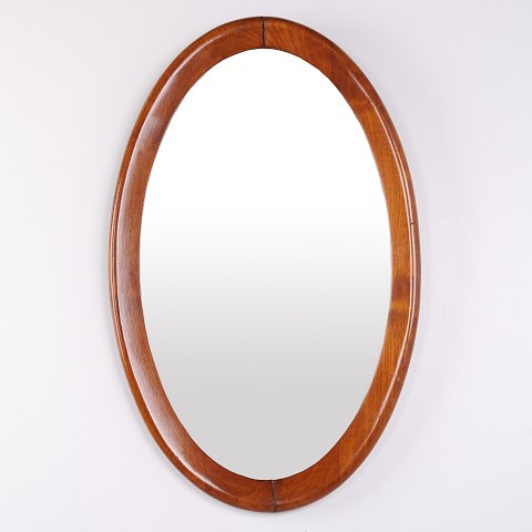 Miroir Ovale avec Cadre en Noyer des Années 1940