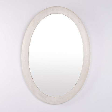 Miroir Ovale avec Cadre en Bois Peint en Blanc des Années 1940