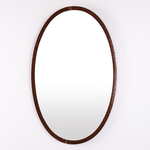 Miroir Ovale avec Cadre Fin en Bois Foncé du XXe Siècle