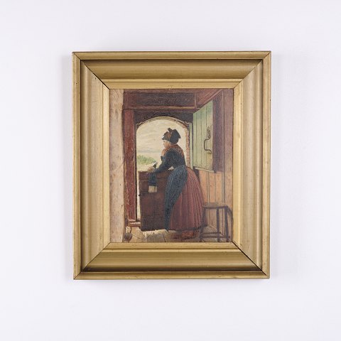 Peinture sur Panneau Représentant une Paysanne des Années 1930