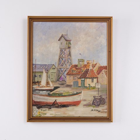 Peinture sur Toile Représentant le Port de Dragør par B. Tandberg