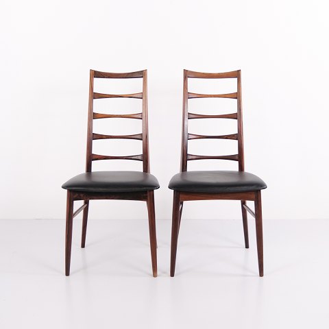 Suite de 2 Chaises de Salle à Manger Lis en Palissandre et Cuir Noir Elegance par Niels Koefoed