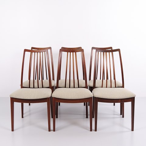 Suite de 6 Chaises de Salle à Manger en Palissandre et Tissu de Laine Clair par Ib Kofod-Larsen pour Uldum Møbelfabrik Années 1960