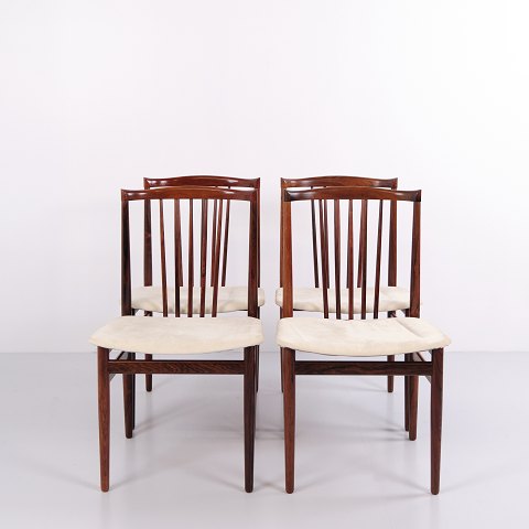 Suite de 4 Chaises de Salle à Manger en Palissandre et Tissu Clair par Henning Sørensen 1968
