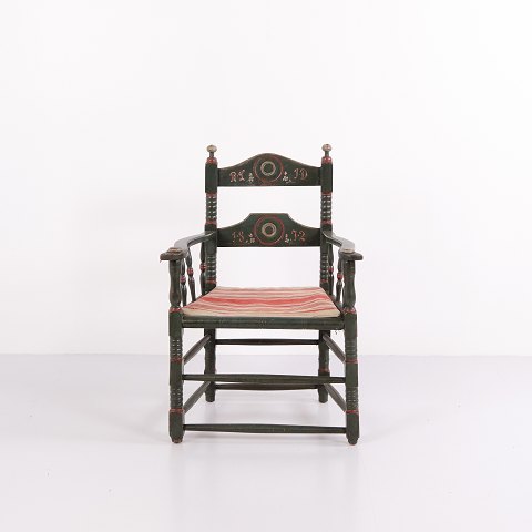 Chaise Paysanne Norvégienne Ancienne Peinte Datée 1872