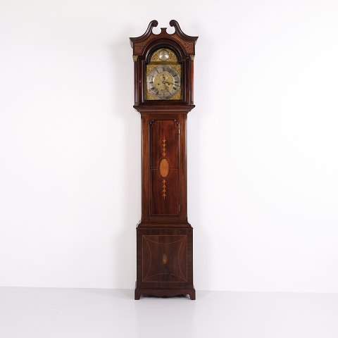 Horloge de Parquet Anglaise en Acajou avec Marqueterie et Cadran en Laiton des Années 1880