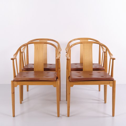 Suite de 4 Chaises China FH 4283 en Merisier et Cuir par Hans J. Wegner pour Fritz Hansen 1979