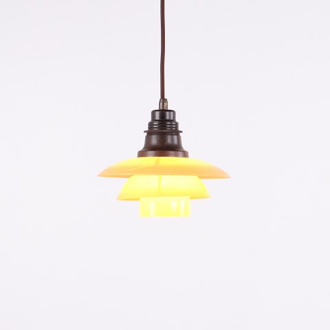 Suspension PH 2/2 avec Abat-Jour Peints en Jaune par Poul Henningsen pour Louis Poulsen Années 1930