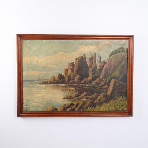 Peinture à l’Huile avec Paysage Côtier, Formations Rocheuses et Mer, vers 1920–1940