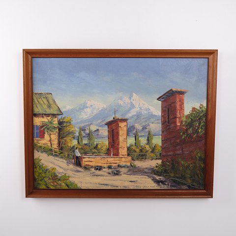 Peinture à l’Huile avec Paysage Montagneux Méridional, signée Mogens Daniel, vers 1950–1970