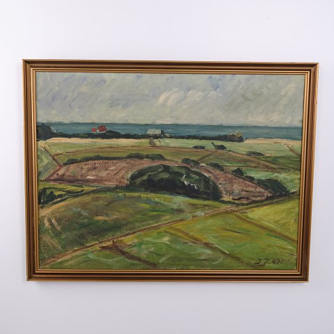 Peinture à l’Huile avec Paysage, Champs et Fermes, vers 1940–1960