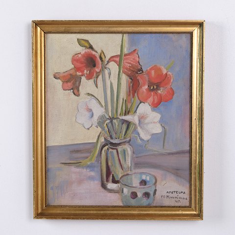 Peinture de Fleurs sur Toile dans un Cadre Doré 38 x 32,5 cm