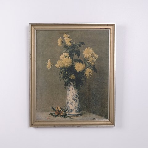 Peinture Florale sur Toile avec Fleurs dans un Vase dans un Cadre Doré 62 x 51,5 cm