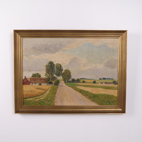 Peinture de Paysage sur Toile dans un Cadre Doré 58,5 x 78 cm