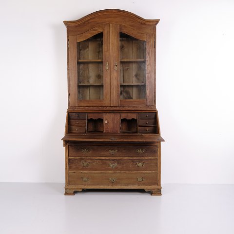 Secrétaire en Chêne avec Vitrine Supérieure et Garnitures en Laiton de Style Baroque, vers 1880