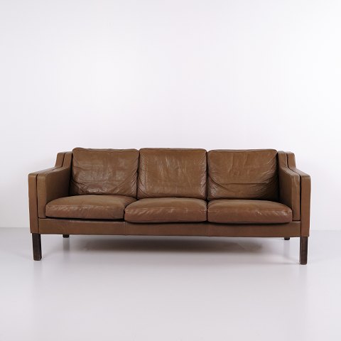 Canapé Trois Places en Cuir Marron par Stouby, Design Danois, Années 1960
