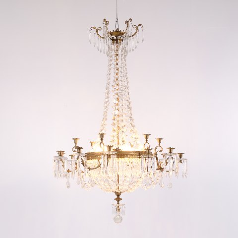 Lustre Ancien Français à Pampilles en Bronze des Années 1880