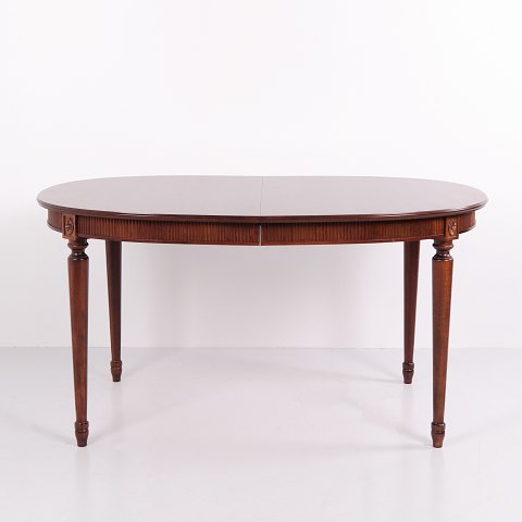 Table à Manger Ovale en Acajou avec 3 Rallonges de Style Gustavien des Années 1940