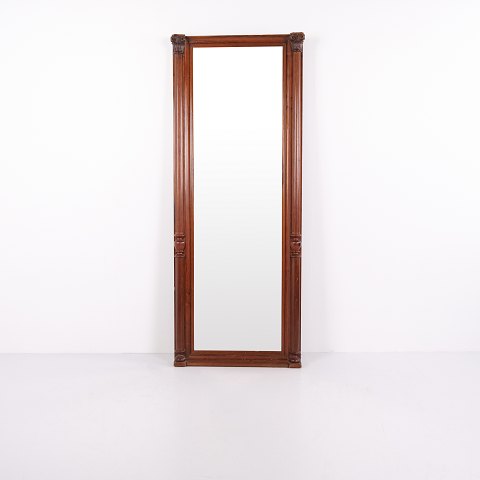 Grand Miroir Ancien en Acajou avec Colonnes et Sculptures du XXe Siècle