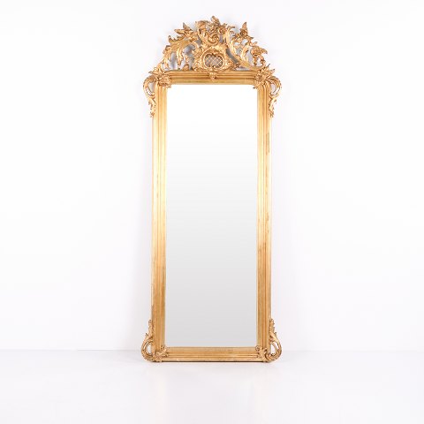 Grand Miroir Ancien Français Louis XV Rococo en Bois Doré du XIXe Siècle
