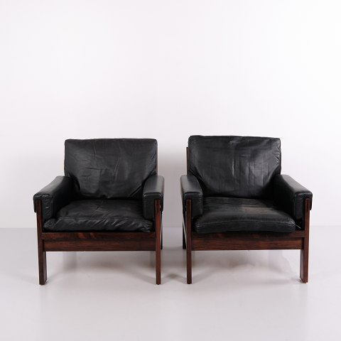 Fauteuil en Palissandre et Cuir Attribué à Poul Hundevad Années 1960