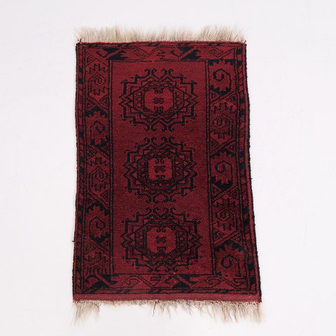 Petit Tapis Persan Rouge avec Motif Oriental et Franges 94 x 64 cm