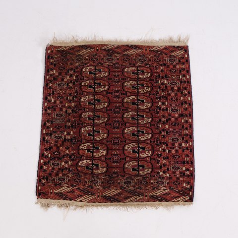 Tapis Oriental Inspiré Bokhara dans des Tons Rouges avec Motif Géométrique 92 x 81 cm