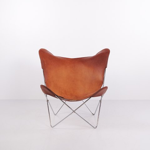 Fauteuil Bat en Cuir Cognac et Acier des Années 1960
