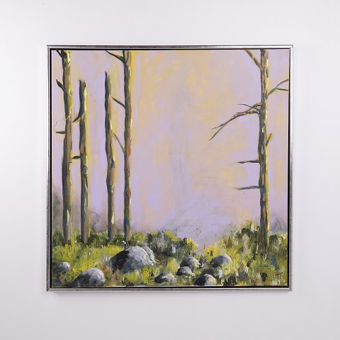 Peinture de Paysage sur Toile avec Forêt et Grands Arbres Signée K.S.E 09 104 x 104 cm