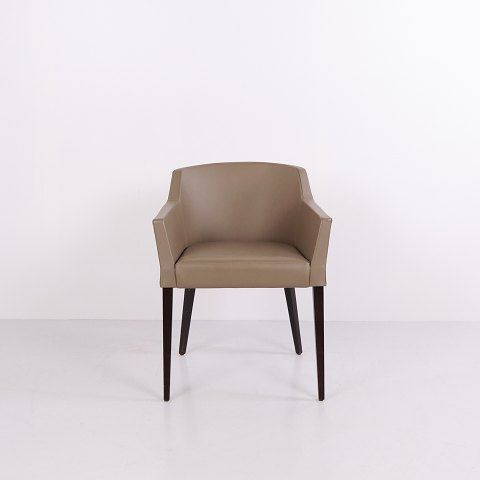 Fauteuil en Similicuir Beige et Bois Foncé