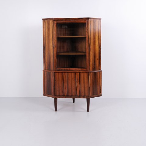 Meuble d’Angle / Bar Danois en Palissandre avec Porte Vitrée Années 1960