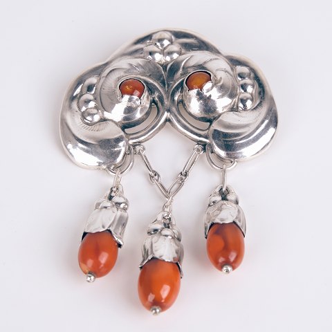 Broche Evald Nielsen en Argent 830 avec Pierres Orange