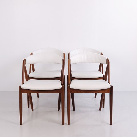 Ensemble de 4 Chaises Modèle 31 en Teck et Cuir Blanc par Kai Kristiansen Années 1960