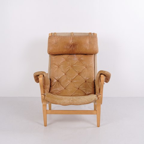 Fauteuil Pernilla 69 en Hêtre, Cuir et Toile par Bruno Mathsson pour Dux