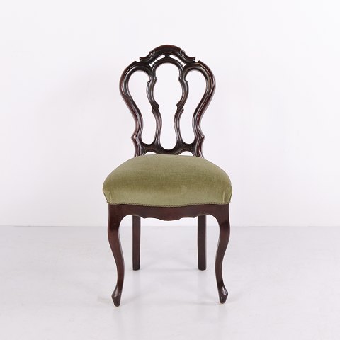 Chaise Ancienne Néo-Rococo en Bois Foncé avec Assise Verte vers 1860–1880