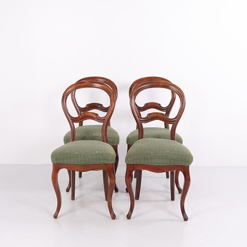Ensemble de 4 Chaises Néo-Rococo en Bois Foncé avec Assise Verte vers 1860–1880